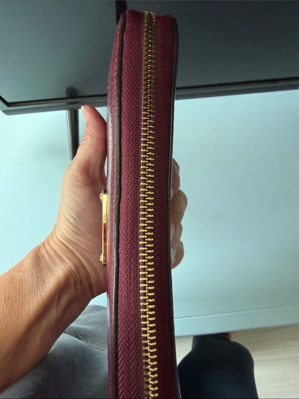 Michael Kors Wine Leather Zip-Around Wallet with Gold Plaque - Picture 6 of 14